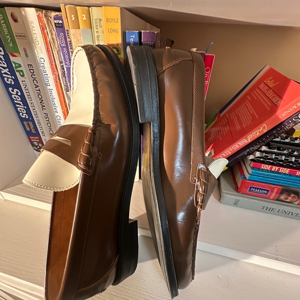 Zara Brown and Cream Leather Penny Loafers - Picture 9 of 14